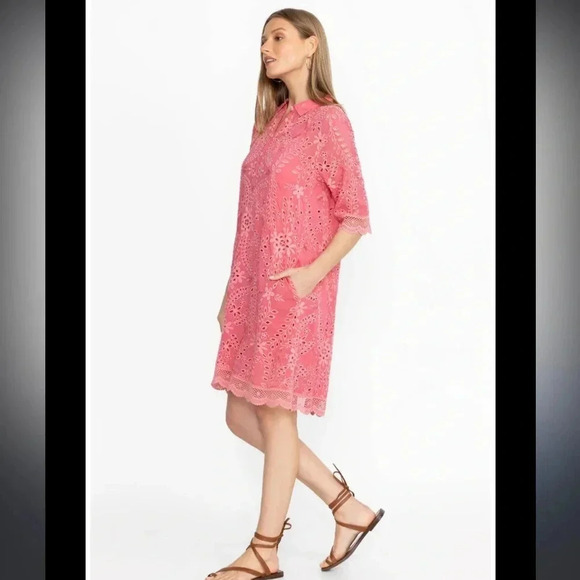 Johnny Was Malfi Salmon eyelit boho mini dress - Picture 2 of 12